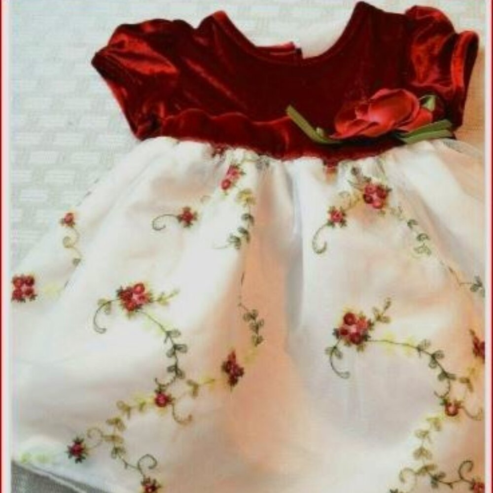Vtg Sweet Treasures Baby Christmas Dress Sz 6M Red Velvet Formal Floral Lined